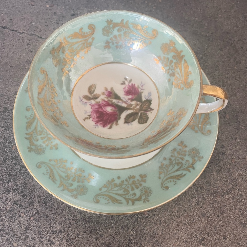 Elegant Royal Sealy China Floral Teacup and Saucer Set